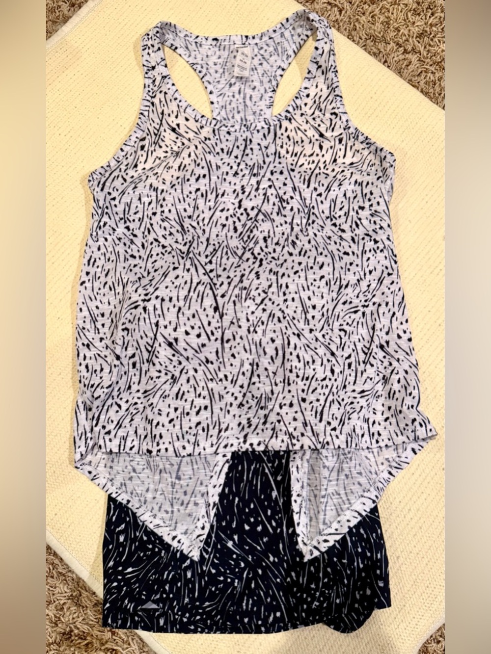 MARIKA Sleeveless White & Black Patterned Racerback Tank Top AND Short set